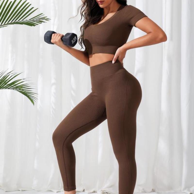 Brown Seamless Knitted Yoga Set