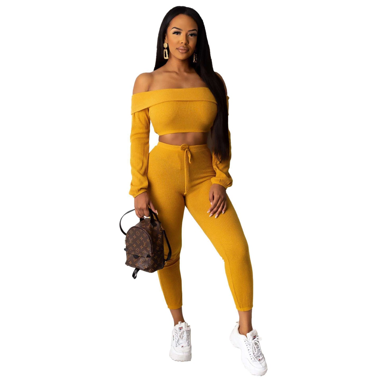 shoulder fold collar two-piece set
