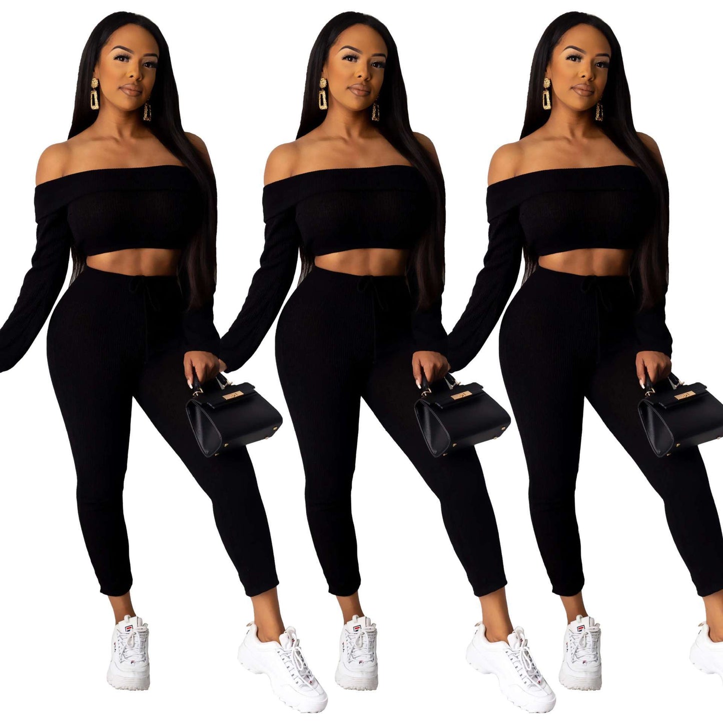 shoulder fold collar two-piece set