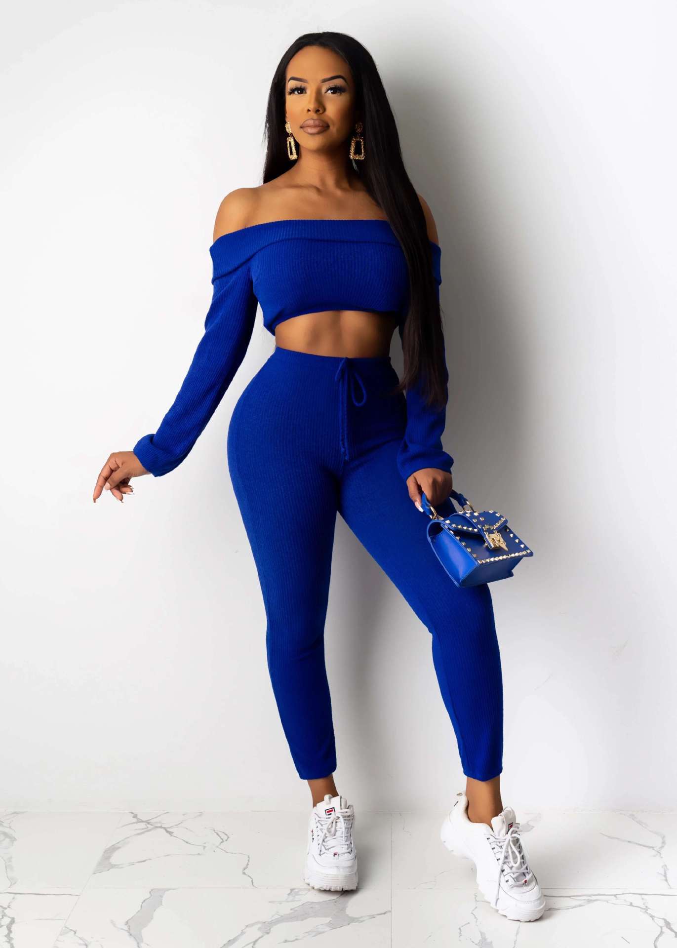 shoulder fold collar two-piece set