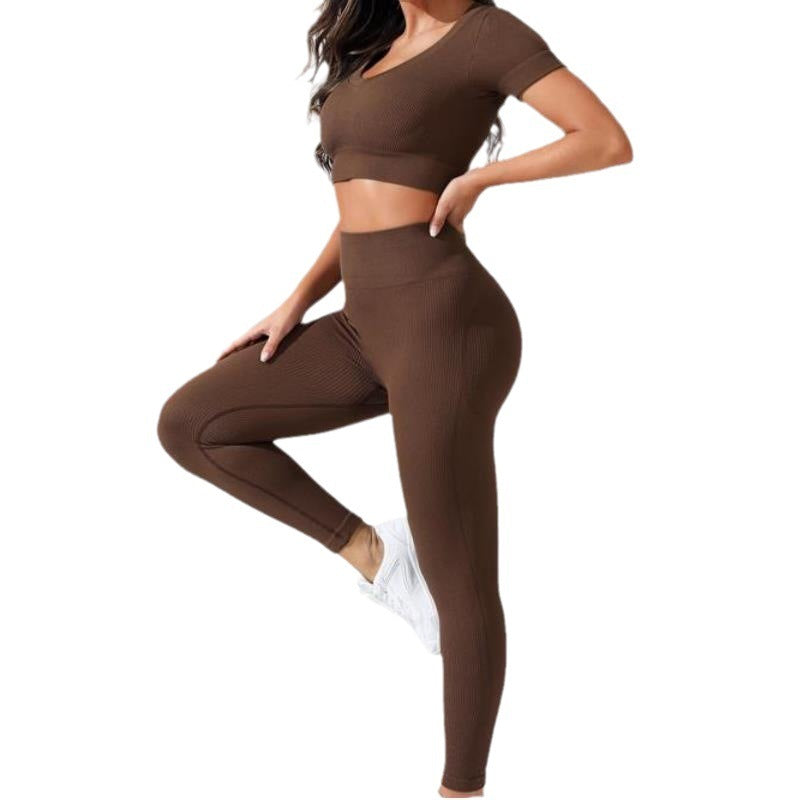 Brown Seamless Knitted Yoga Set