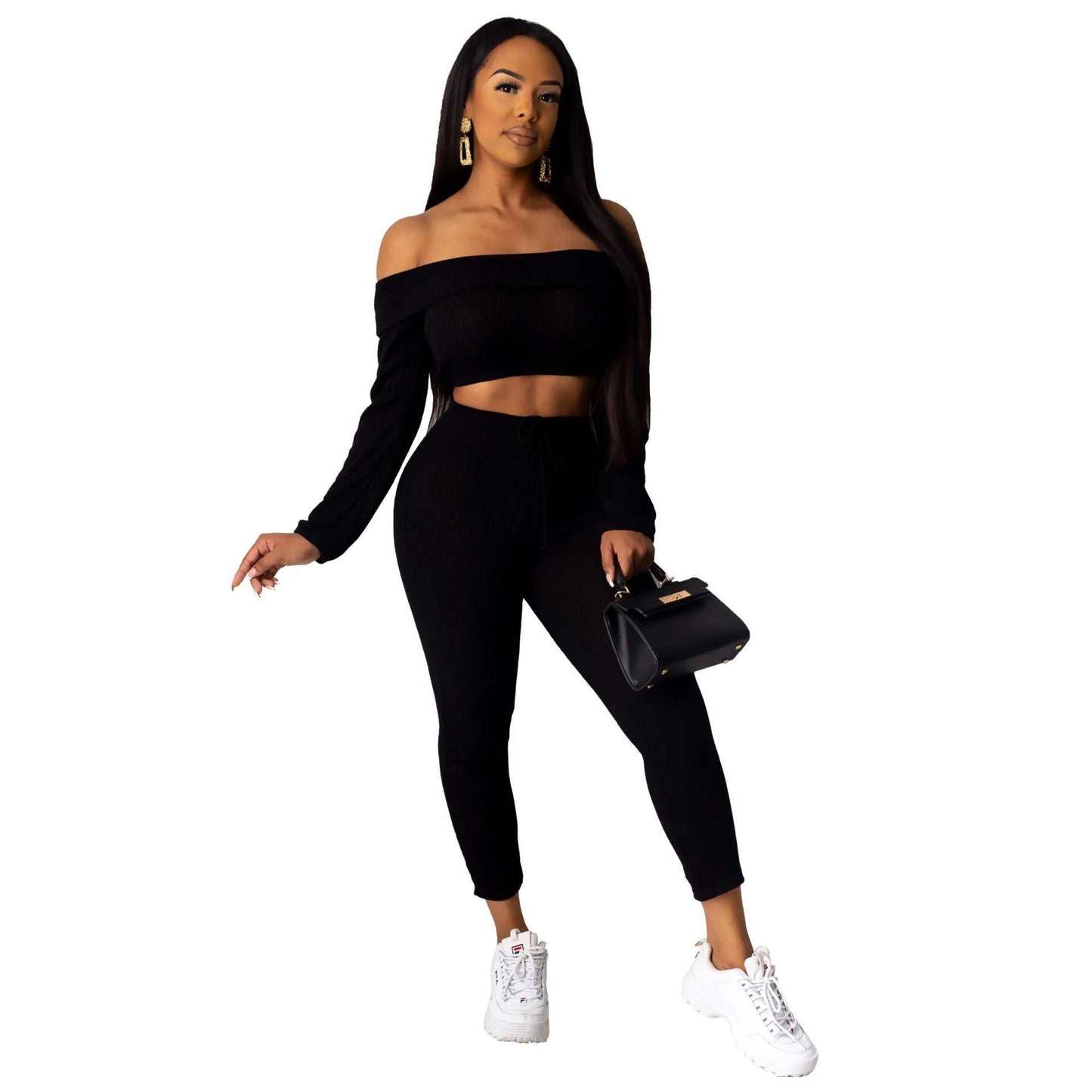 shoulder fold collar two-piece set