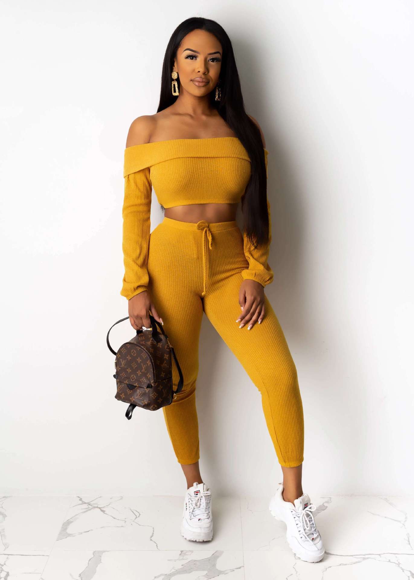 shoulder fold collar two-piece set