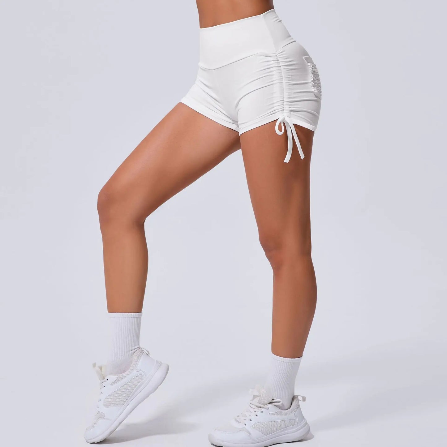 High Waist Yoga Shorts with Drawstring