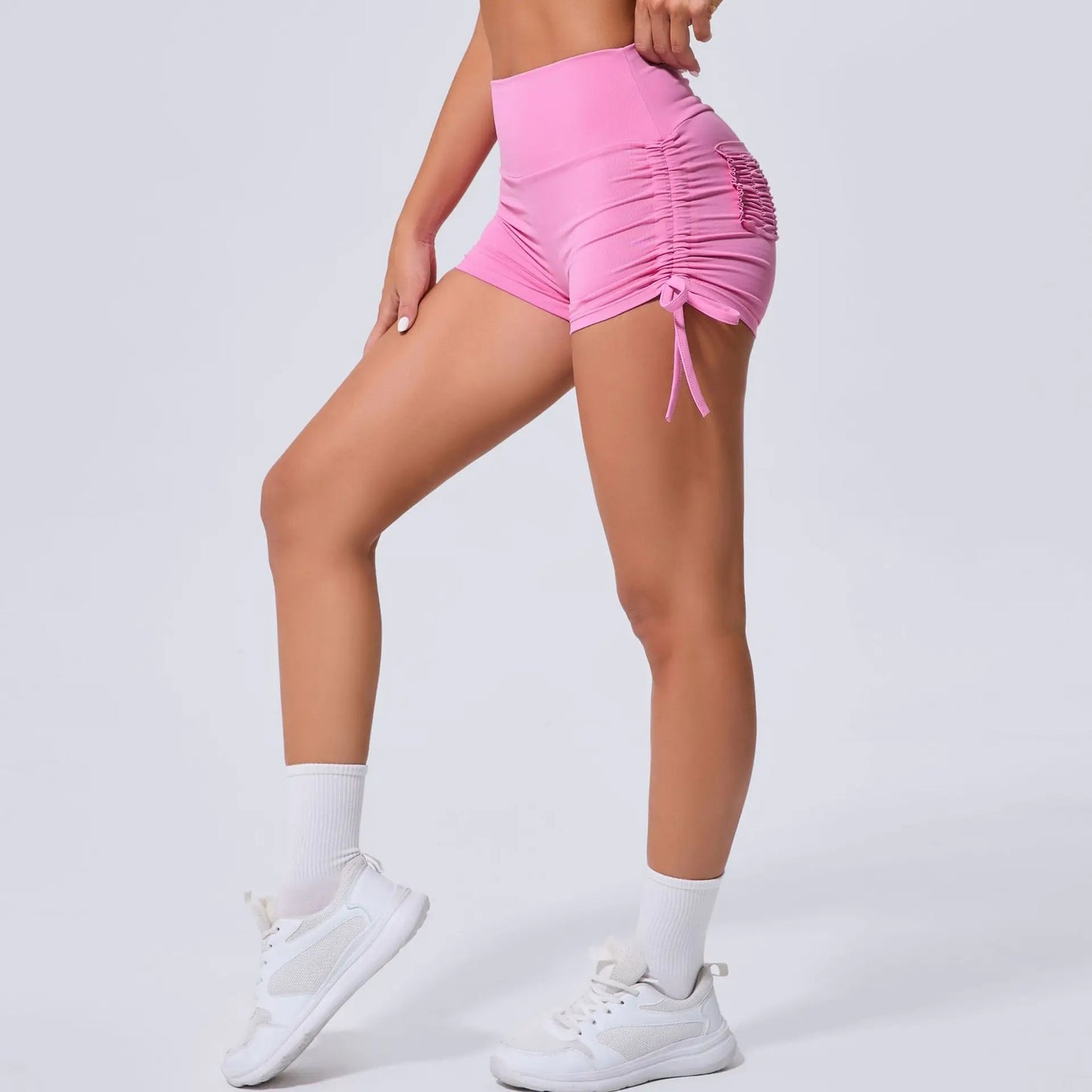 High Waist Yoga Shorts with Drawstring