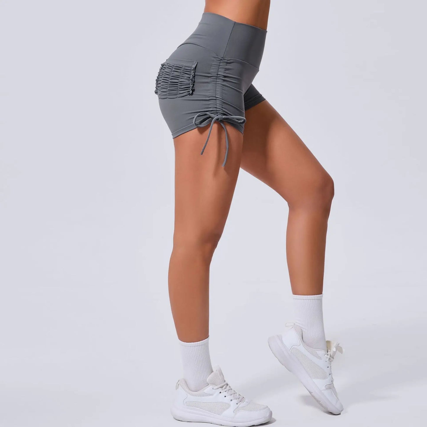 High Waist Yoga Shorts with Drawstring