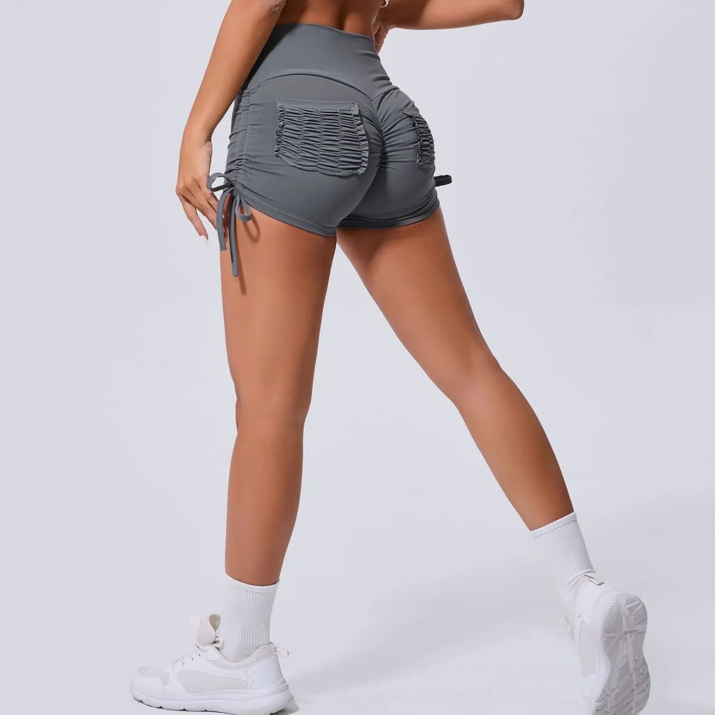 High Waist Yoga Shorts with Drawstring