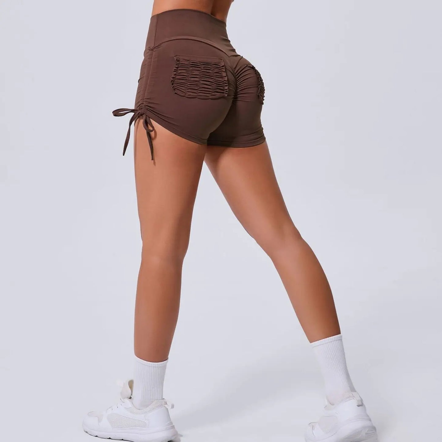 High Waist Yoga Shorts with Drawstring