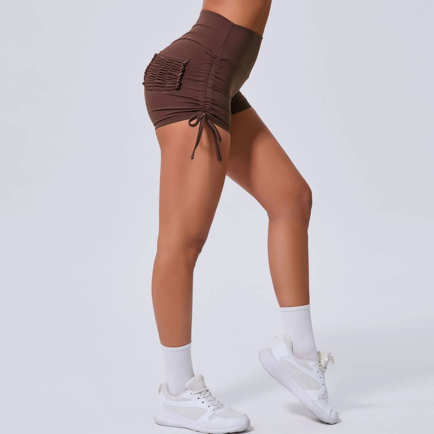 High Waist Yoga Shorts with Drawstring