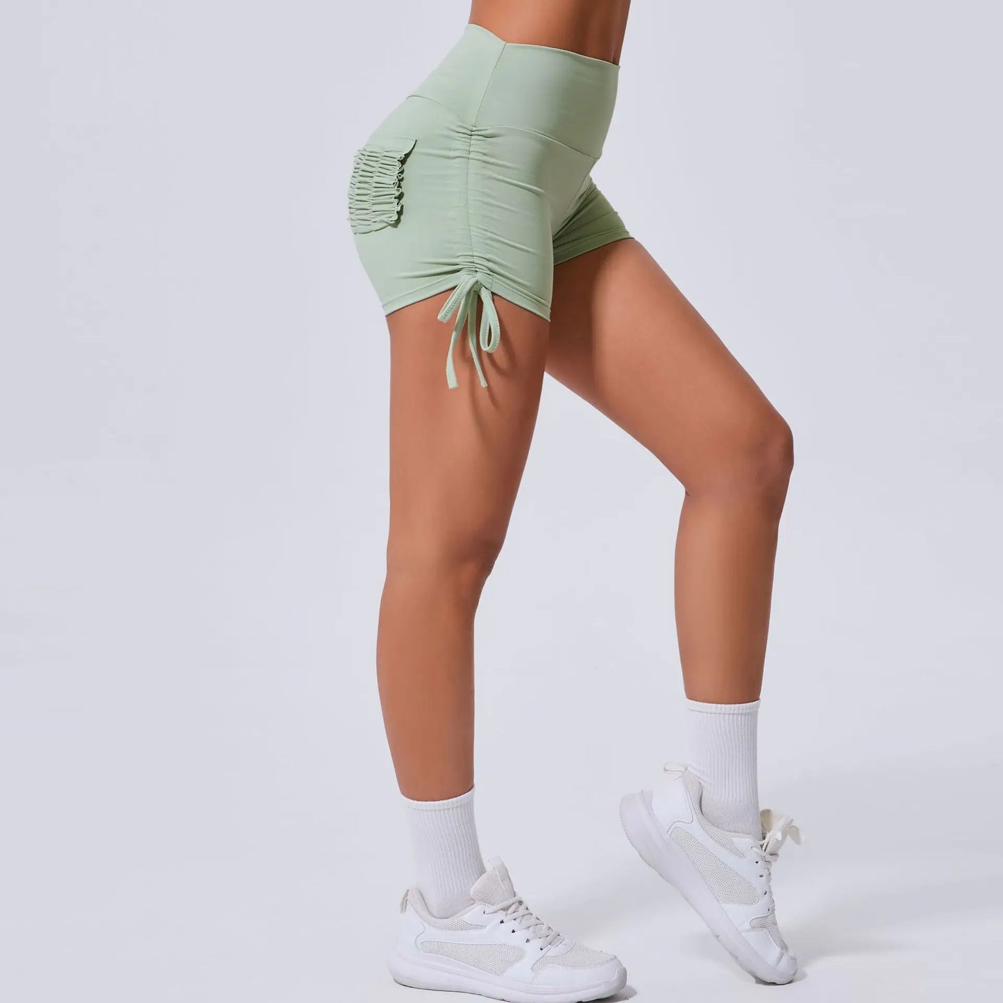 High Waist Yoga Shorts with Drawstring
