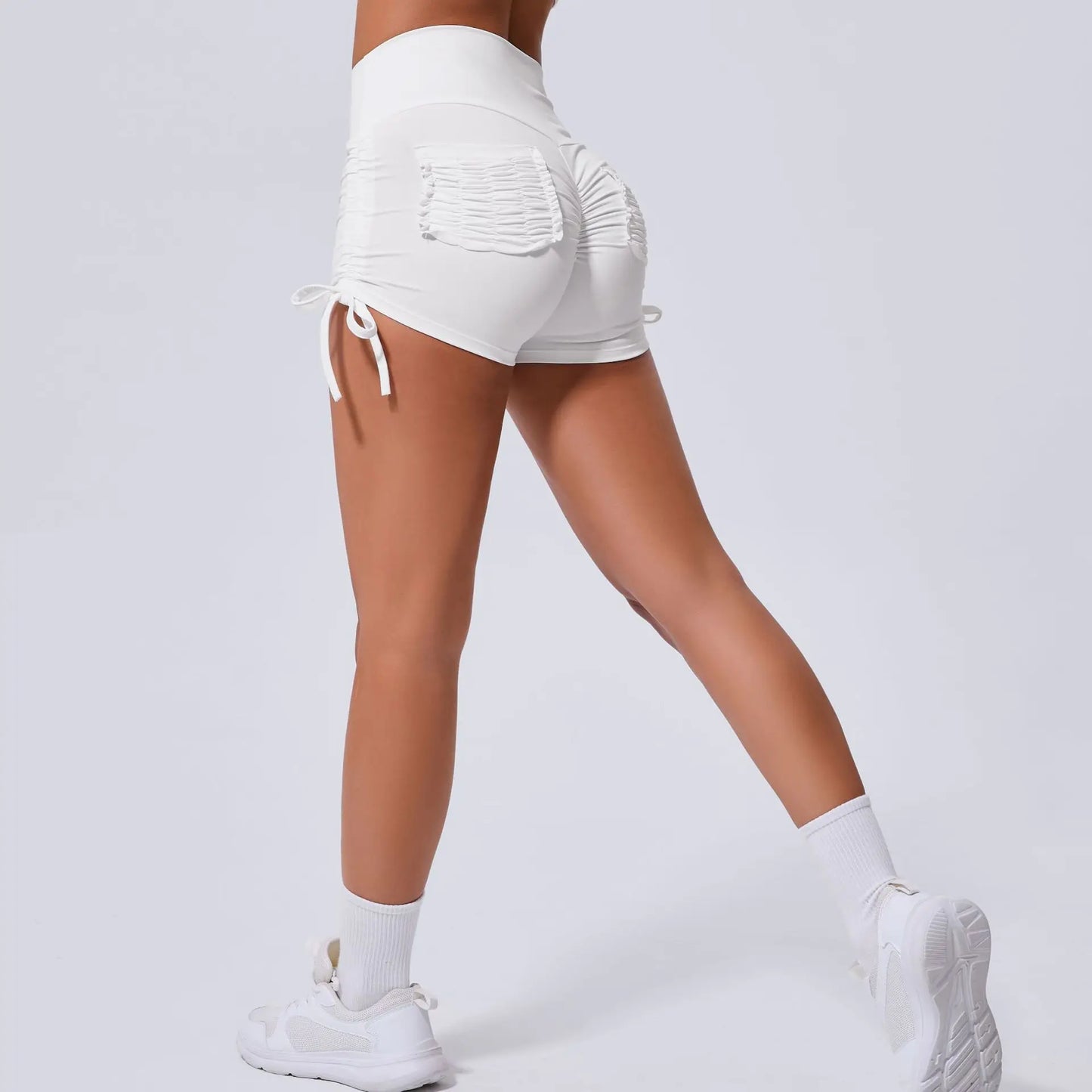 High Waist Yoga Shorts with Drawstring