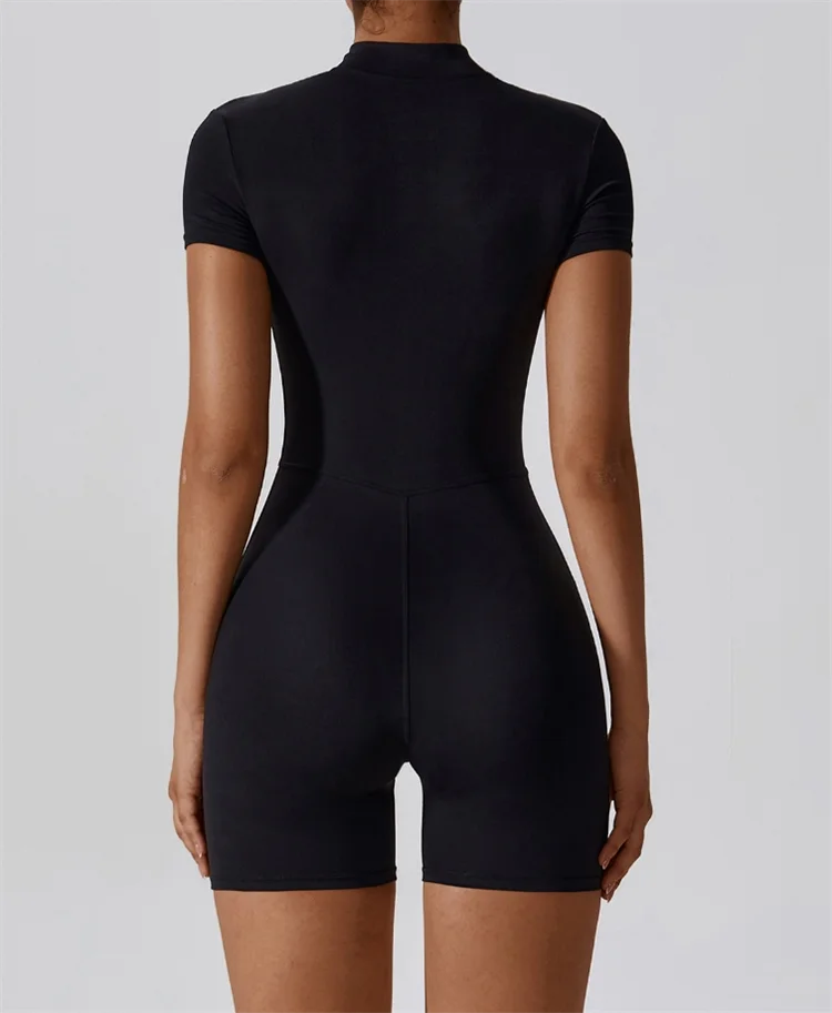 Nude one-piece yoga suit with stand-up collar