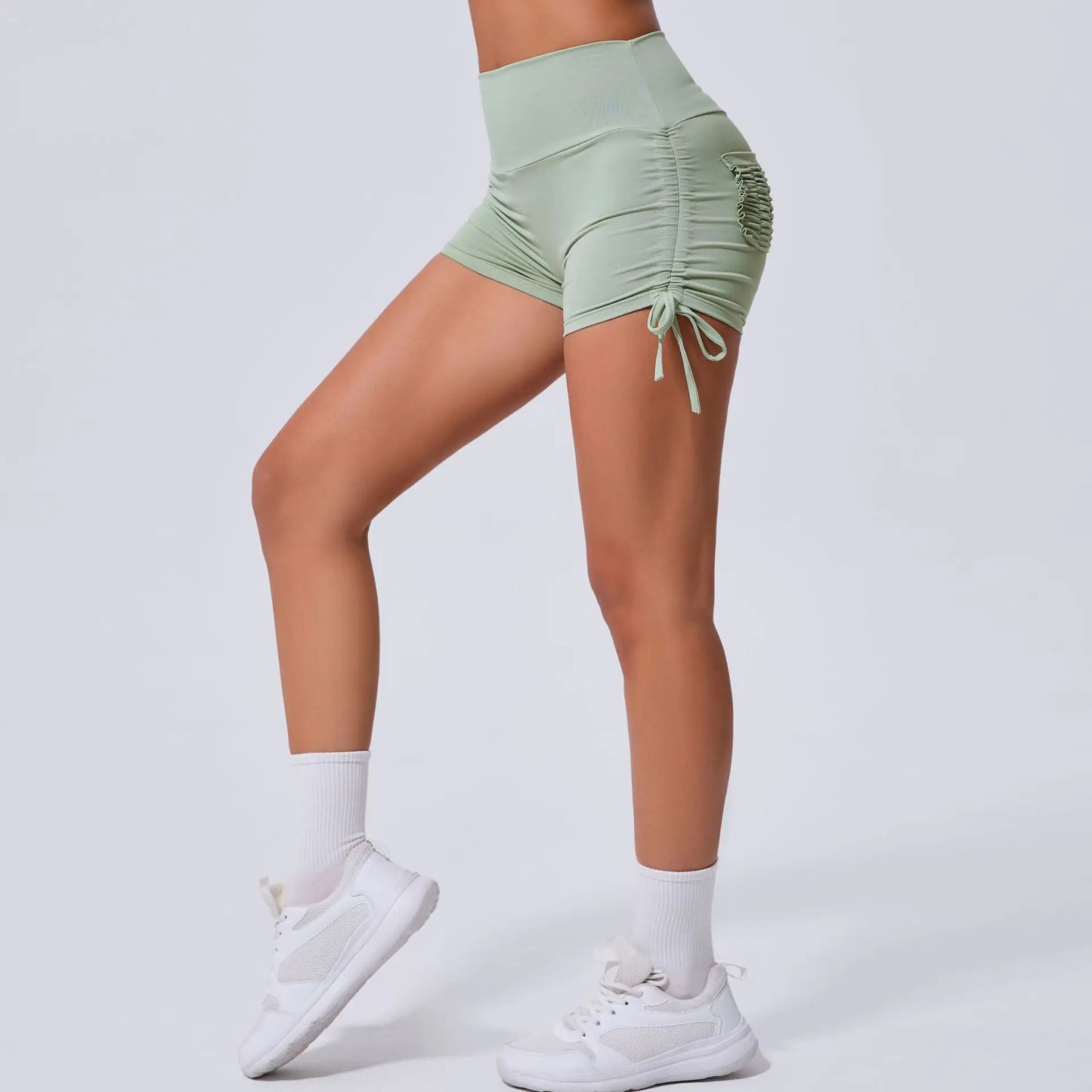 High Waist Yoga Shorts with Drawstring