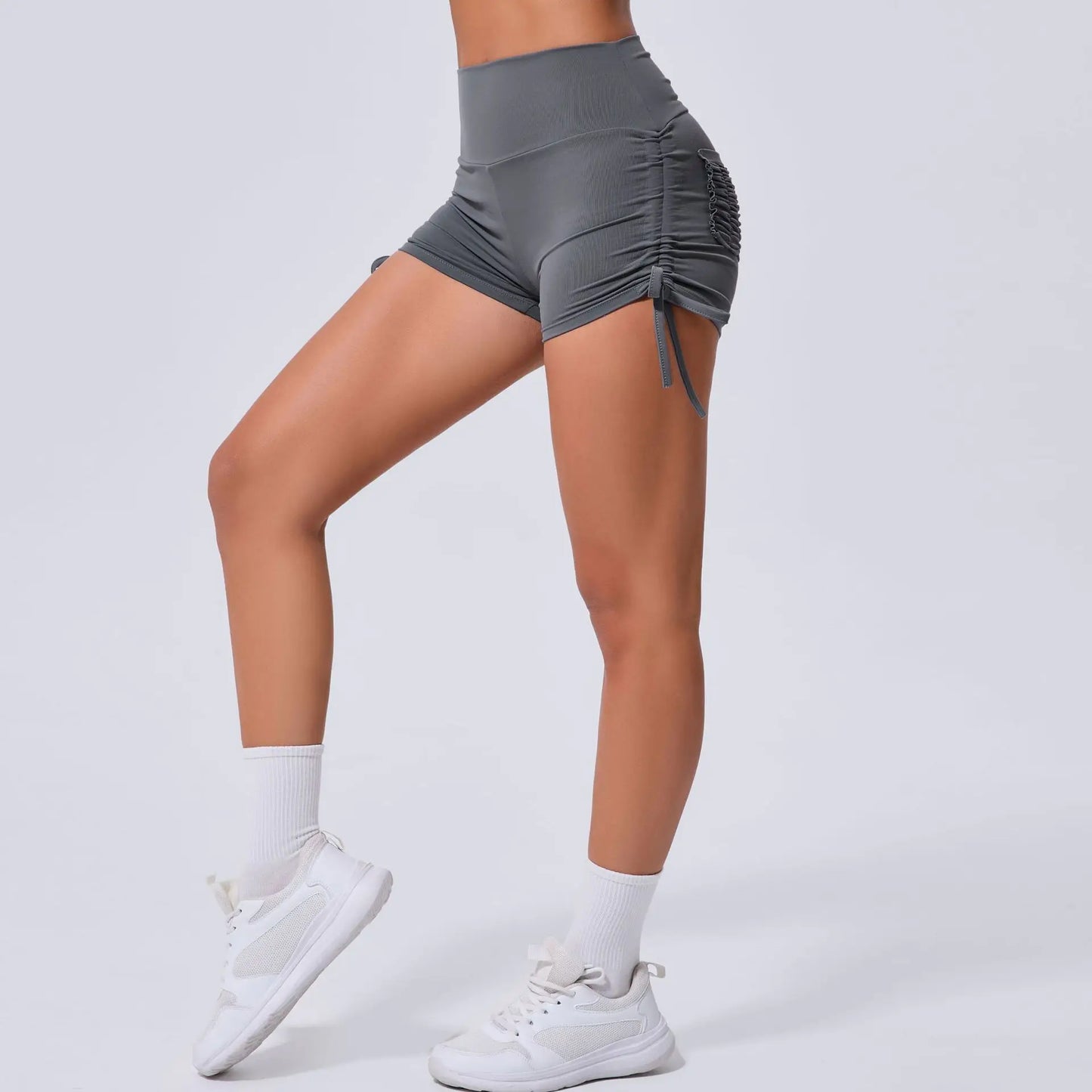High Waist Yoga Shorts with Drawstring