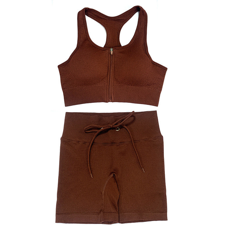 Yoga Knit Set with Zip Front Top